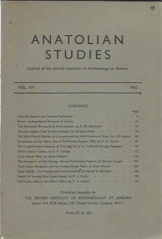 Item #41149 Anatolian Studies__Journal of the British Institute of Archaeology at Ankars__Vol XV. Christopher Vogler.