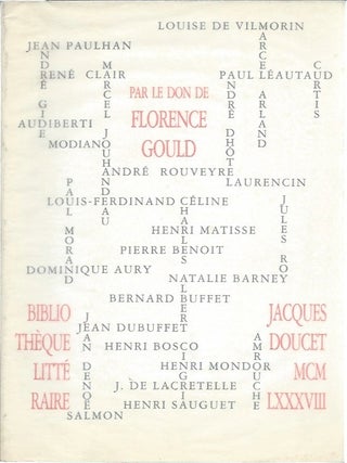 Item #45810 Par le Don de Florence Gould (Chacellerie des Universites de Paris). Dominique Aury,...