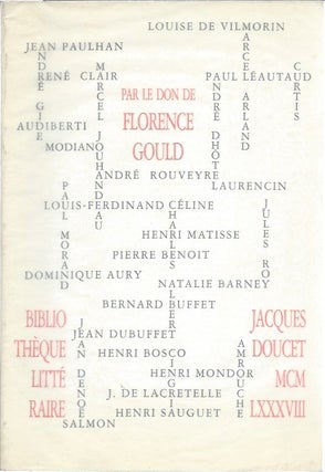 Item #45810 Par le Don de Florence Gould (Chacellerie des Universites de Paris). Dominique Aury,...