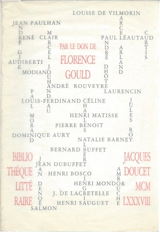 Item #45810 Par le Don de Florence Gould (Chacellerie des Universites de Paris). Dominique Aury, Francois Chapon.