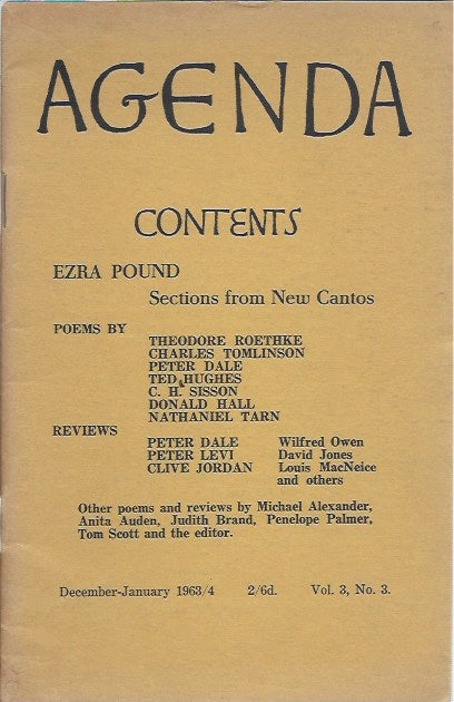Item #46845 Agenda Vol. 3, No. 3 (December-January 1963/4). Ezra Pound, Theodore Roethke, Ted Hughes, Louis MacNeice.