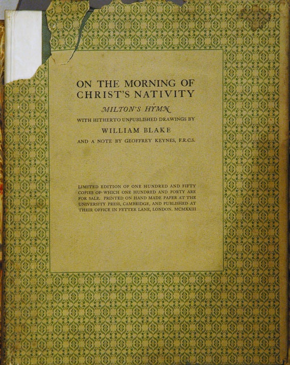Item #54008 On the Morning of Christ's Nativity__Milton's Hymn with hitherto unpublished drawings by William Blake and a note by Geoffrey Keynes, F.R.C.S. Blake Milton.