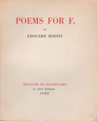 Item #55530 Poems for F. Edouard Roditi