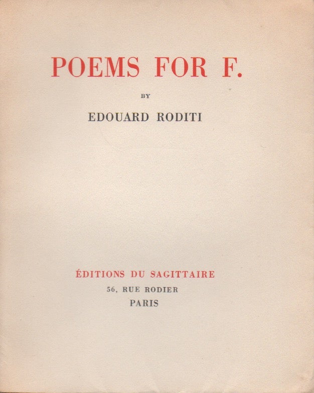 Item #55530 Poems for F. Edouard Roditi.