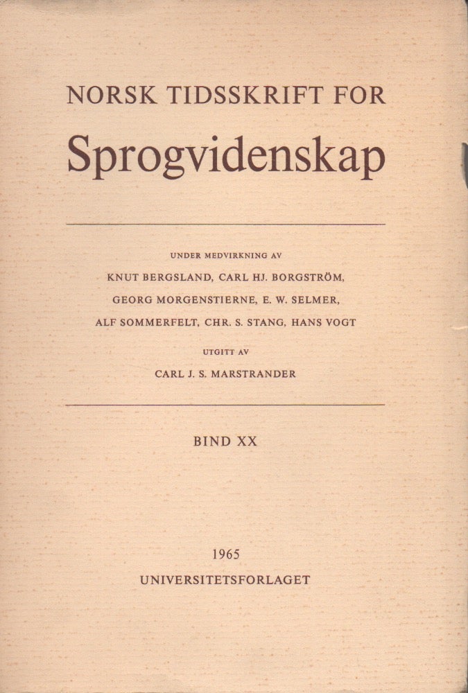 Item #55684 Norsk Tidsskrift for Sprogvidenskap__Bind XX. Carl J. S. Marstrander.