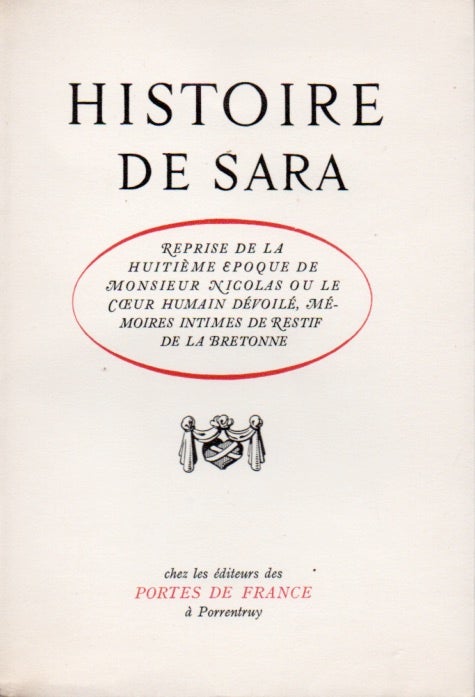 Item #65408 Histoire de Sara. P. O. Walzer, intr.
