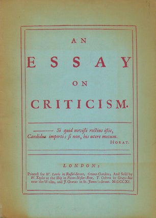 Item #76345 An Essay on Criticism_ 1711. Alexander Pope