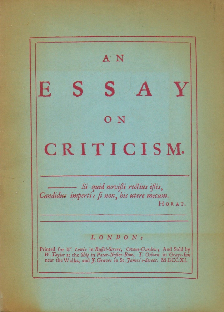 Item #76345 An Essay on Criticism_ 1711. Alexander Pope.