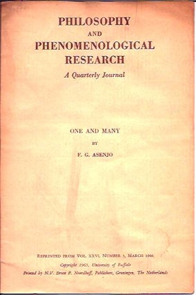 Item #P19557 One and Many __ Philosophy and Phenomenological Research, A Quarterly Journal__Vol....