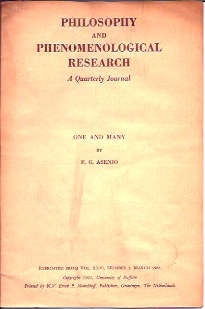 Item #P19557 One and Many __ Philosophy and Phenomenological Research, A Quarterly Journal__Vol. XXVI. F. G. Asenjo.