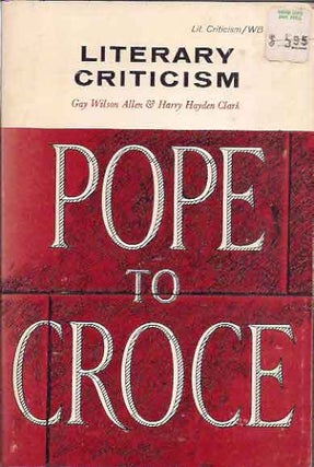 Item #P35993 Literary Criticism: Pope to Croce. G. W. Allen