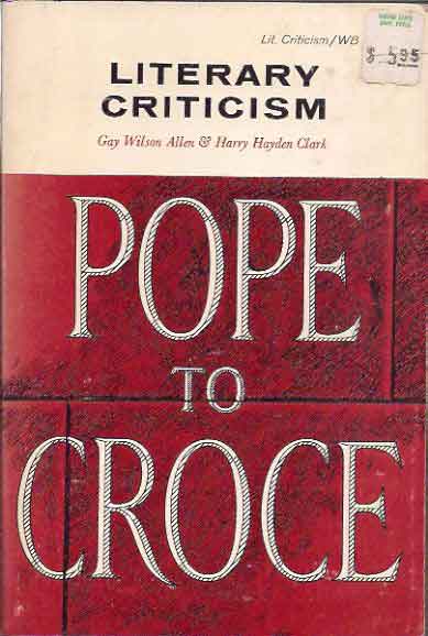 Item #P35993 Literary Criticism: Pope to Croce. G. W. Allen.